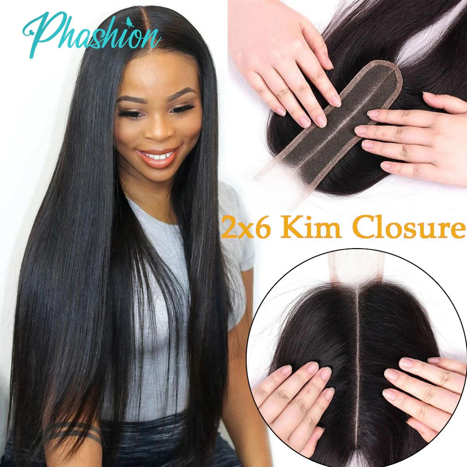 Phashion Kim K 2x6 Swiss Transparent Lace Closure Straight Wave Deep Parting Brazilian Remy Human Hair For Black Women On Sale