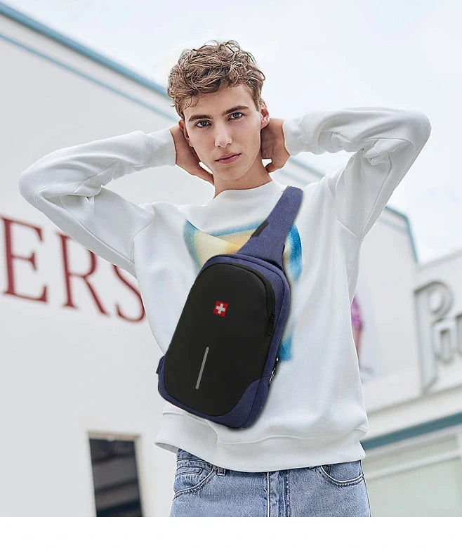 Smart Anti-Theft Waterproof Sling Pack | Sophisticated "Box Chest Bag" Silhouette | Premium Oxford Tech Crossbody Shoulder Bag for Men | Famous Brand Versatile Essential for Modern Urban Commuting Luxegan