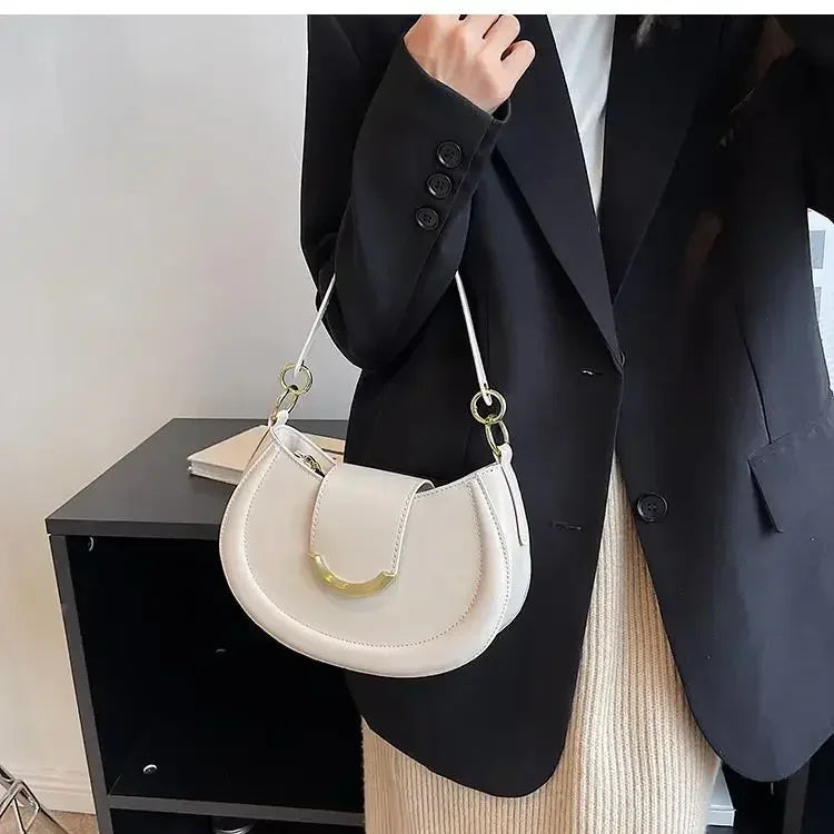 Designer Trend Leather Underarm Bag | Sophisticated Solid Color Small Armpit Shoulder Bag | Elegant Casual Bucket Shaped Handbag | Luxury Soft PU Leather Crossbody with "Dignified" Magnetic Hasp Luxegan