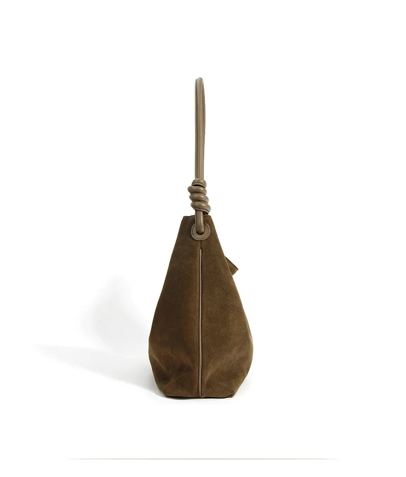 All-Match Chamois Matte Suede Cowhide Leather Tote | Large Capacity Designer Maillard Dressing Coffee Winter Ladies Handbag Luxegan