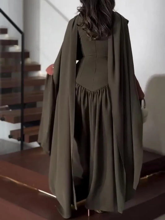 Shawl Collar Sleeveless Hollow-Out Draped A-Line Ankle-Length Maxi Dress | Elegant Banquet Temperament Dress Luxegan