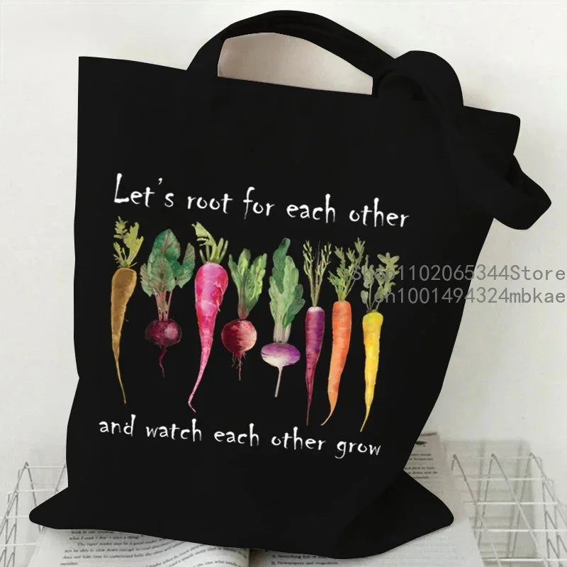 Vintage Radish Canvas Tote Bag | Women Gardening Lover Beach Shoulder Bag | Funny Phytology Travel Shopping Bags Plant Style Handbag Luxegan