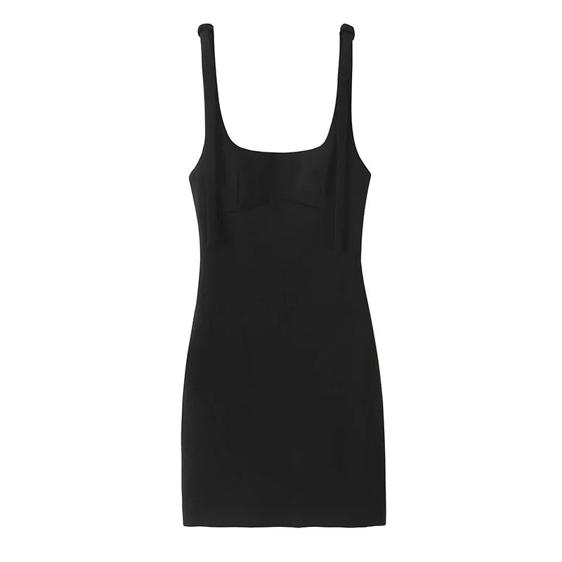 Square Collar Lace-Up Backless A-Line Mini Dress | Spaghetti Strap Zipper Vintage Cami Dress Luxegan