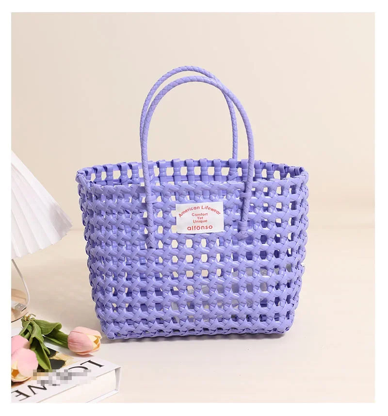 Hollow Out Plastic Woven Tote Bag | Summer Beach & Vacation Handbag Luxegan
