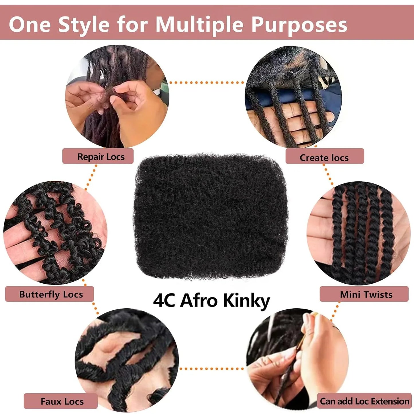 4C Afro Kinky Human Hair Bulk – 100% Raw Peruvian Hair for Locs, Twists & Braids