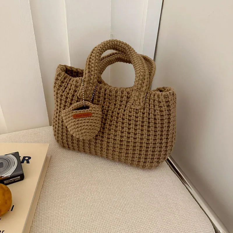 Retro Handmade Crochet Bag Casual Handbag Shoulder Bag | Autumn And Winter New Mini Tote Bag Women'S Armpit Bag Luxegan