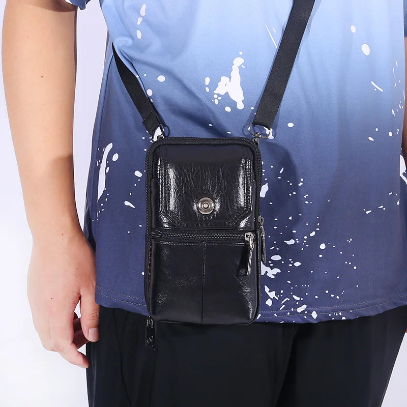 Genuine Cowhide Leather Men's Messenger Bag | Sophisticated "Multi-Functional" Silhouette | Professional Small Travel Waist Bag & Chest Pouch | "Dignified" High-Performance Leather Essential for Radiant Versatile Styling Luxegan