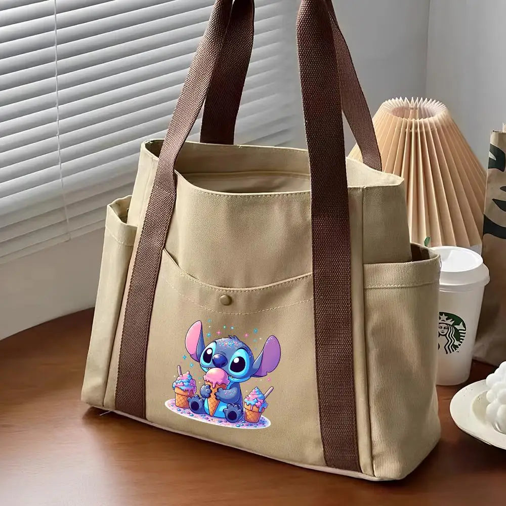 Lilo & Stitch Large Canvas Tote Bag | College Style Commuter & Student Shoulder Bag | Cartoon Shopping Handbag (Unisex) Luxegan