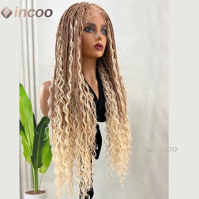 32-36 Inch Boho Box Braids Goddess Locs Wig | 360 Full Lace