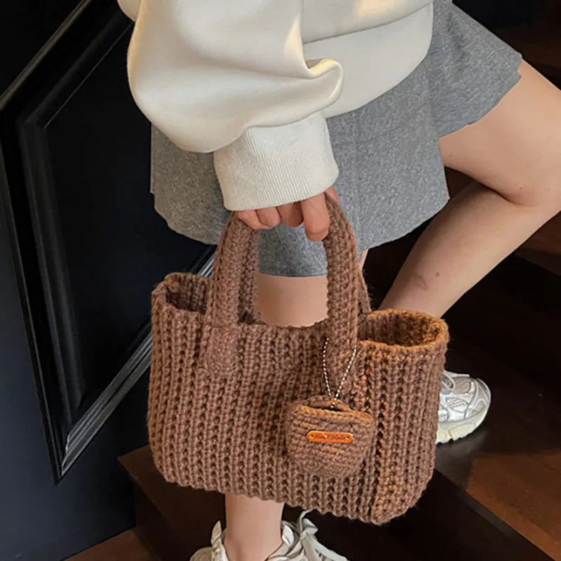 Retro Handmade Crochet Bag Casual Handbag Shoulder Bag | Autumn And Winter New Mini Tote Bag Women'S Armpit Bag Luxegan