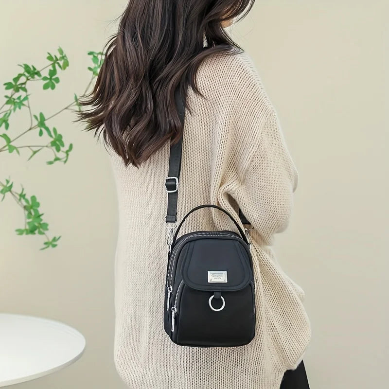 Lightweight Nylon Women's Crossbody Bag | Sophisticated Casual Mini Handbag | Elegant Messenger Bag with Multiple Zip Compartments | Luxury Multi-Functional Square Purse with Detachable Shoulder Strap Luxegan