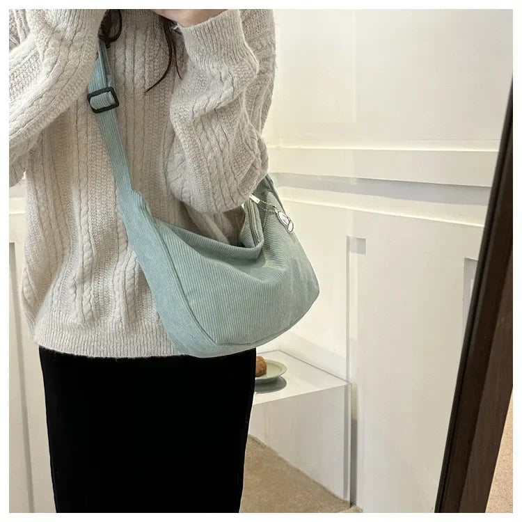 Corduroy "Lazy Wind" Dumpling Bag | Japanese Literary & Korean Casual Handbag Luxegan