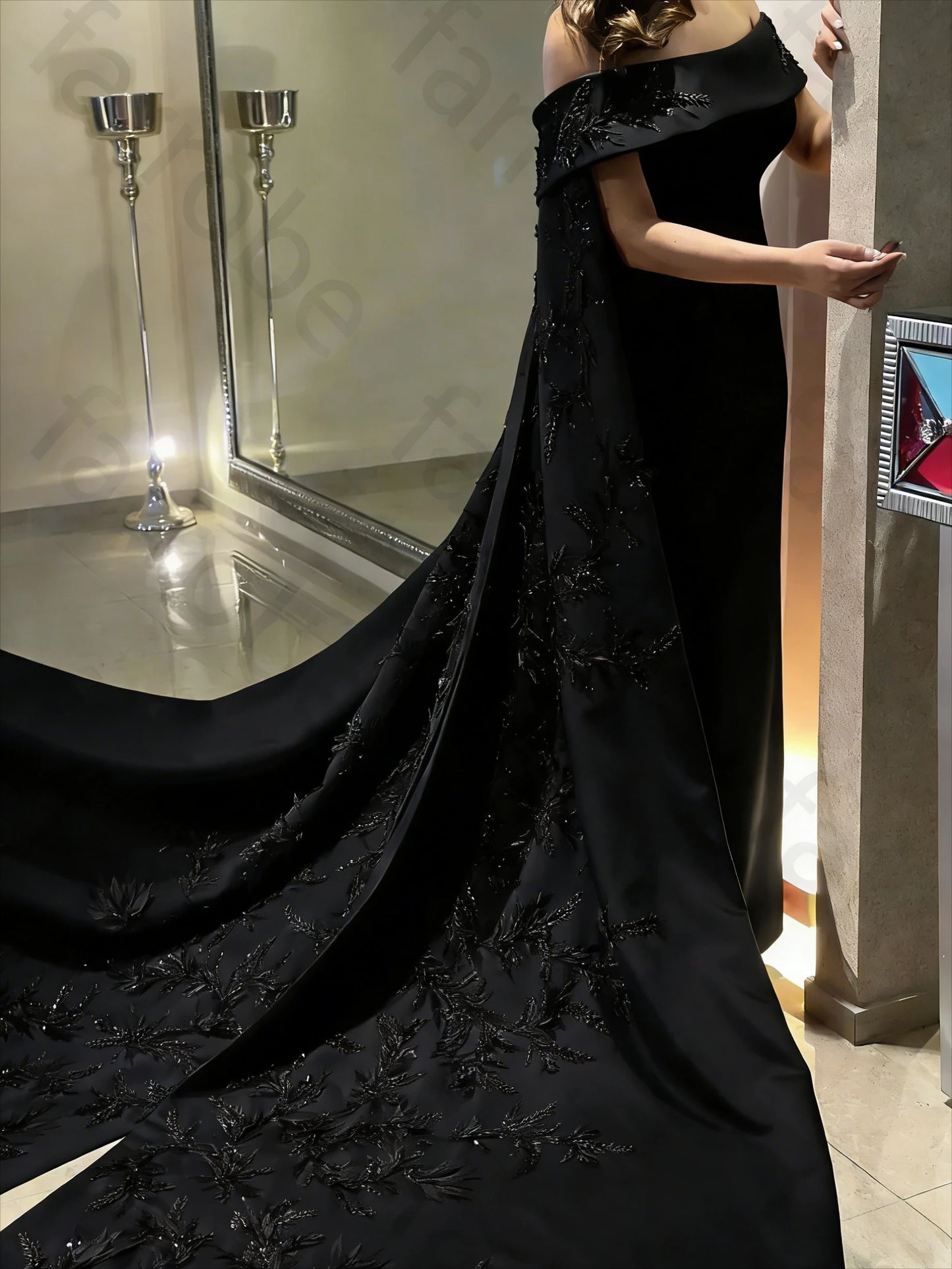Elegant Beaded Applique Long Wrap Prom Gown | Ankle-Length Sheath Evening Party Dress | Premium Floral Chiffon A-Line Special Occasion Dress | Model 1 Sleeveless Cap Sleeve Gown with Zipper Back Luxegan