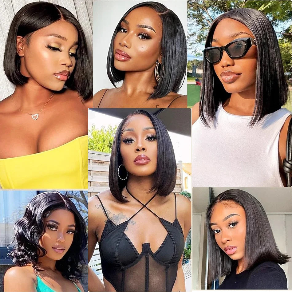 Bone Straight Short Bob Human Hair Wig | 150% Density Full Machine-Made Swiss Lace Wig | 100% Brazilian Remy Human Hair Glueless Straight Bob Wig for Women (8-16 Inches) Luxegan