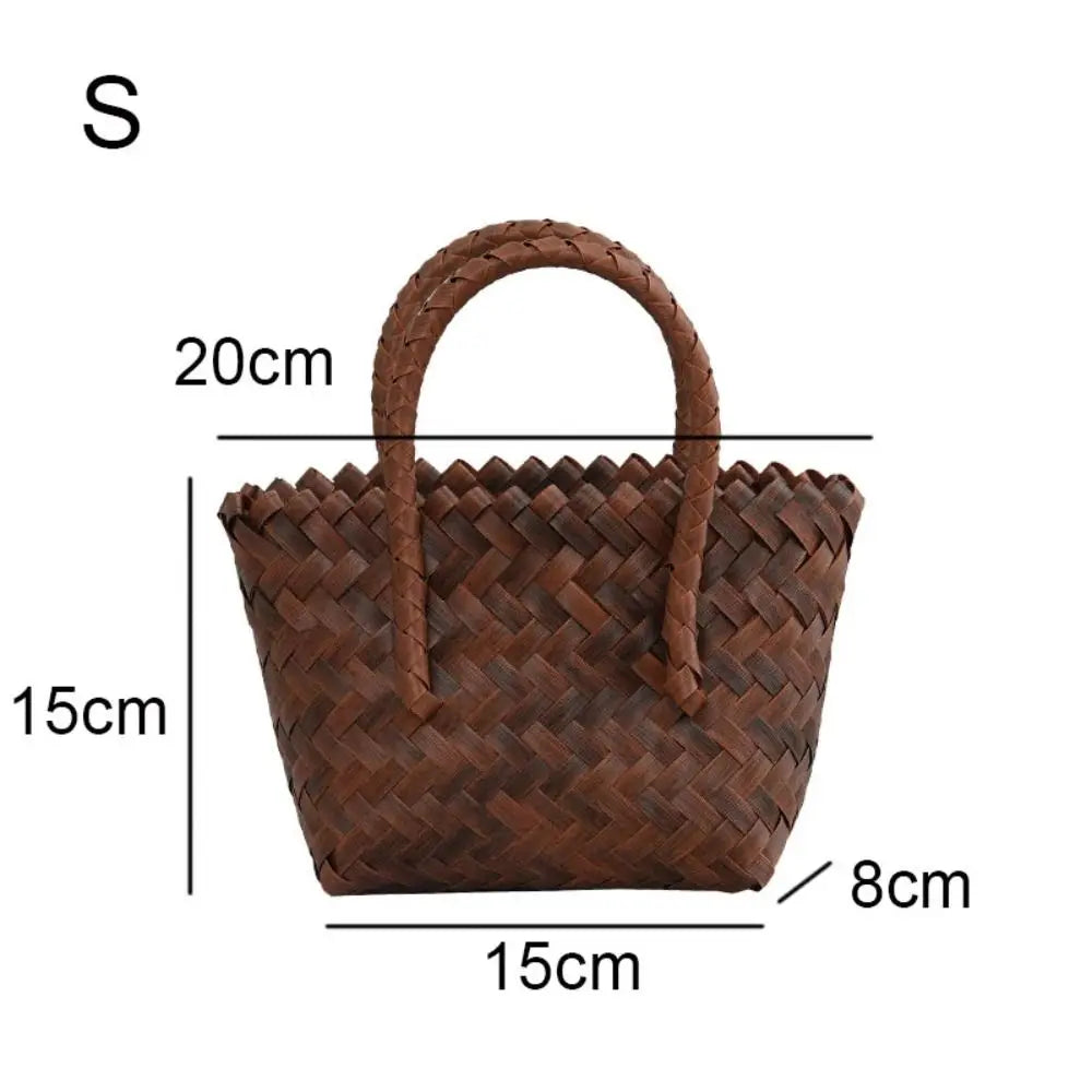 Women's Woven Large Capacity Bamboo Handle Handbags | Crochet Bag & Casual Female Shopping Tote (Vacation Beach Bag) Luxegan