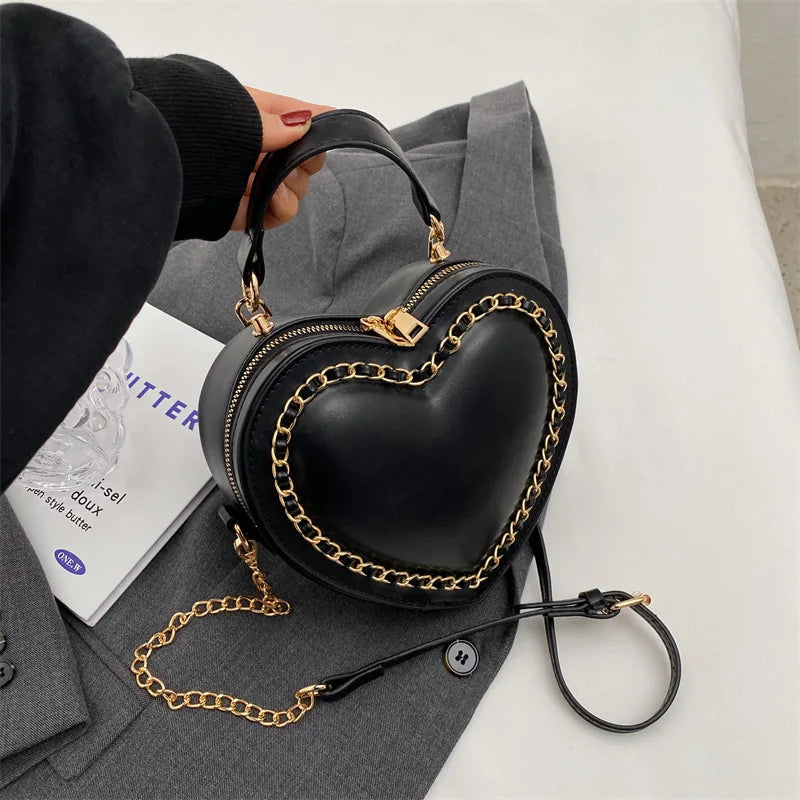 Women’s Red Love Heart-Shaped Shoulder Bag | Fashion Heart Crossbody Bag with Embroidery | Elegant Ladies' Chain Purse & Heart Clutch | Romantic PU Leather Flap Bag Luxegan