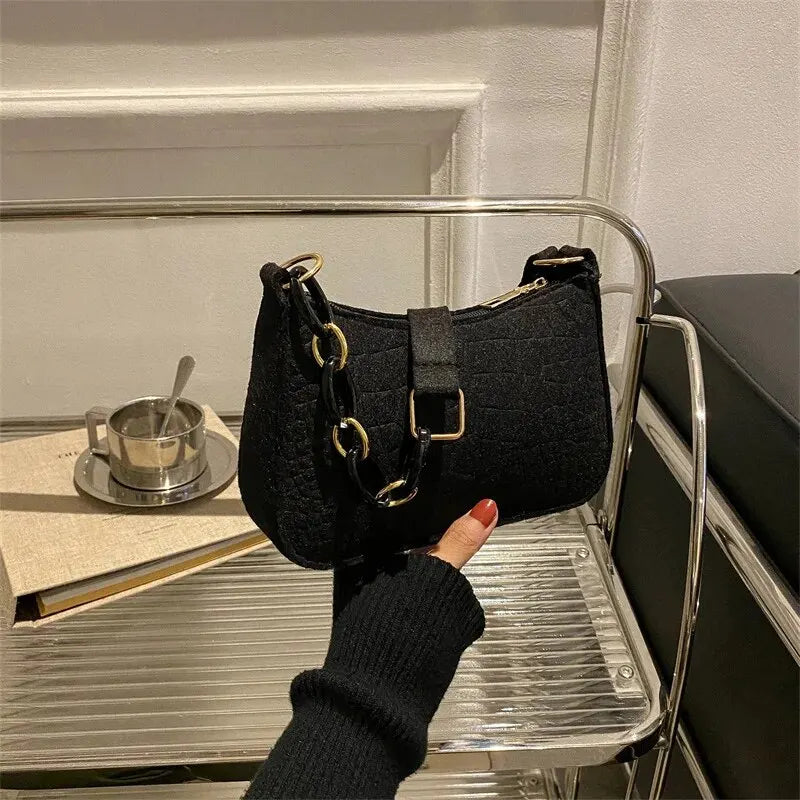 Felt Luxury Tote | Underarm Crescent Bag with Inner Pocket Luxegan