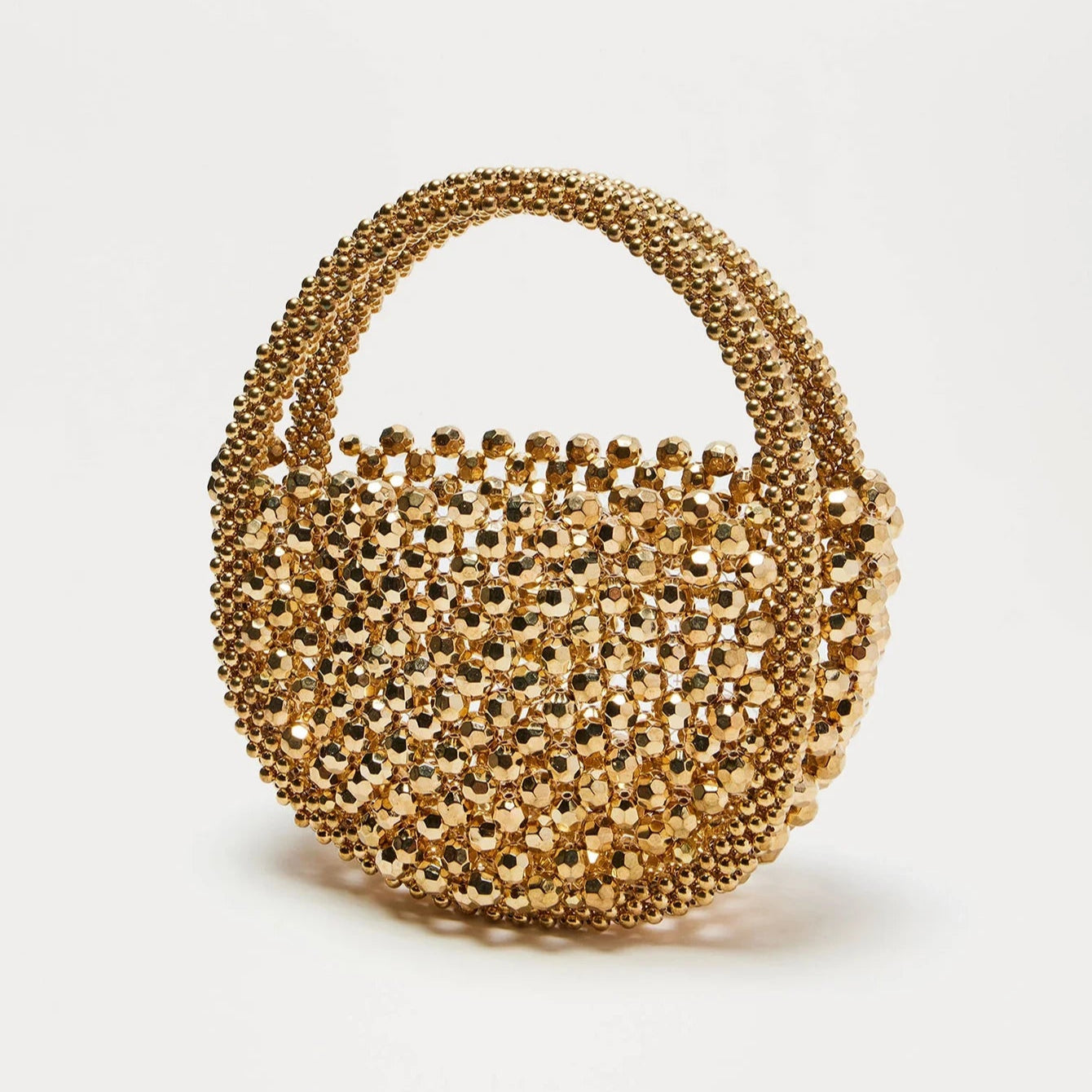 Hollow Hand-Made Metal Sense Gold Beads Woven Handbag | Half-Round String Beads Pearl Bag Luxegan