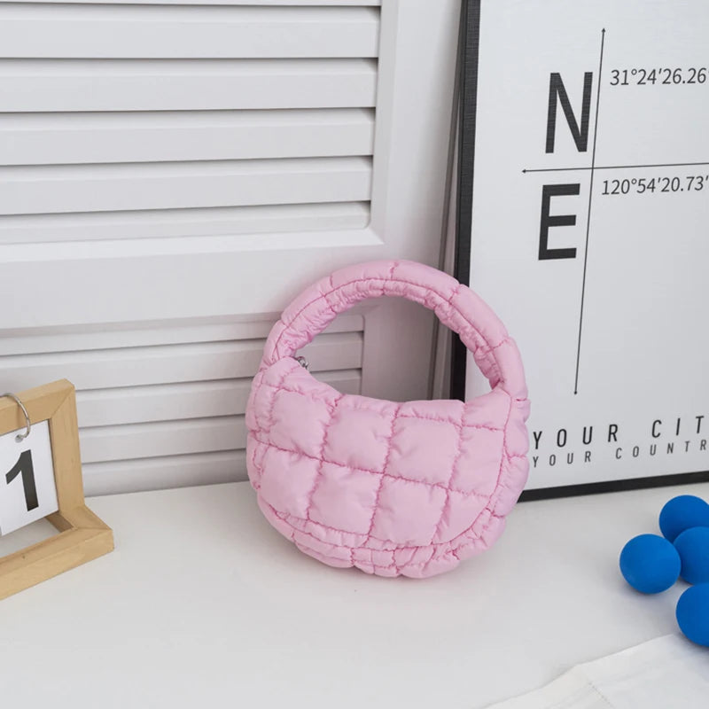 Soft Padded Mini Linen Baguette | Purple Quilted Phone Purse Luxegan