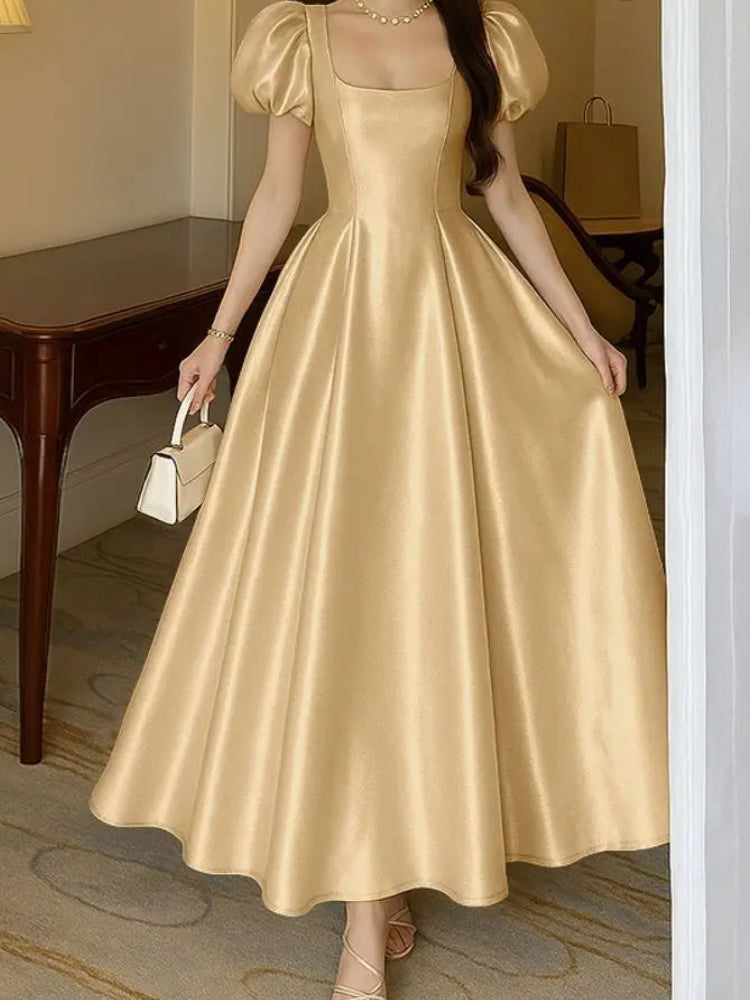 Women's Elegant White Silky Satin Maxi Dress | Graceful Square Neck Wedding Guest Evening Gown | Sexy & Club Sleeveless Tank Party Robe | Premium Non-Stretch Slim Fit A-Line Dress Luxegan