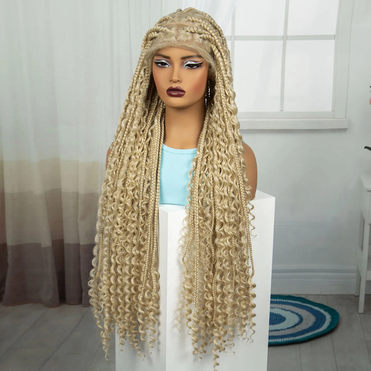 36 Inch Boho Knotless Box Braid Wig | Full Lace | Curly Ends