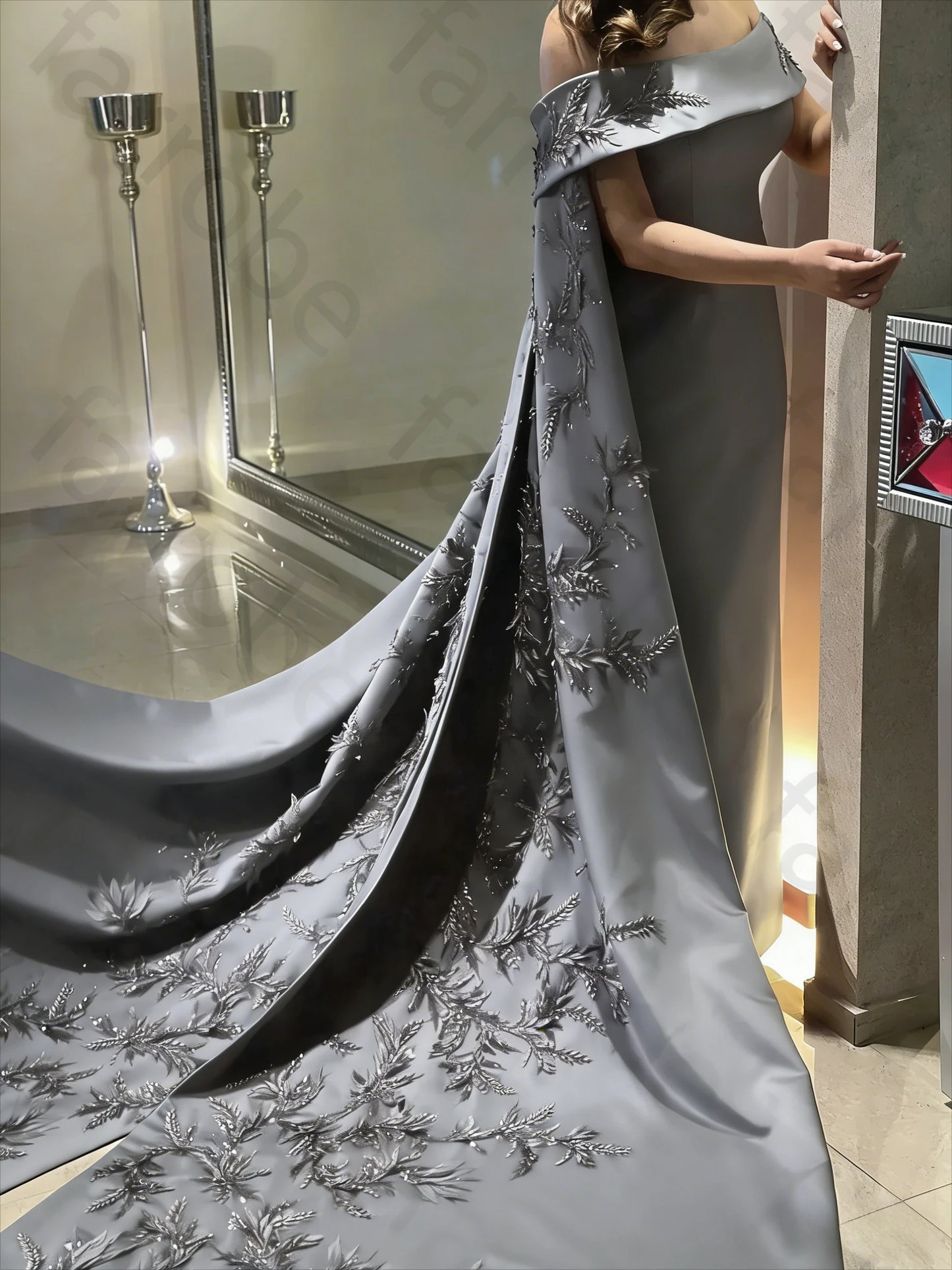 Elegant Beaded Applique Long Wrap Prom Gown | Ankle-Length Sheath Evening Party Dress | Premium Floral Chiffon A-Line Special Occasion Dress | Model 1 Sleeveless Cap Sleeve Gown with Zipper Back Luxegan