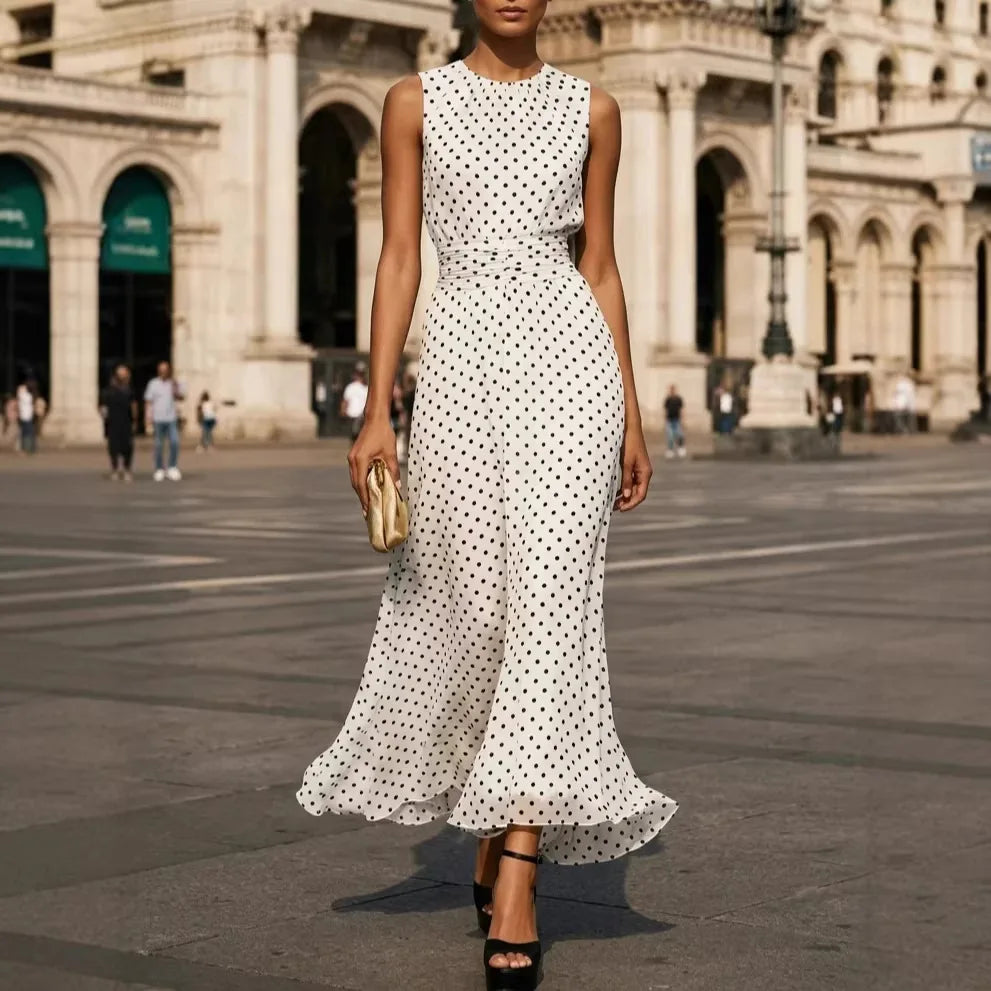 Women's Sleeveless Polka Dot Maxi Dress Luxegan