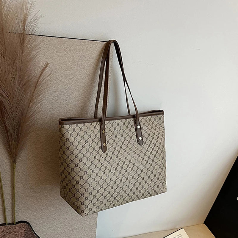 Classic Vintage Letter Print Tote Bag | Large Capacity Shoulder Bag Luxegan