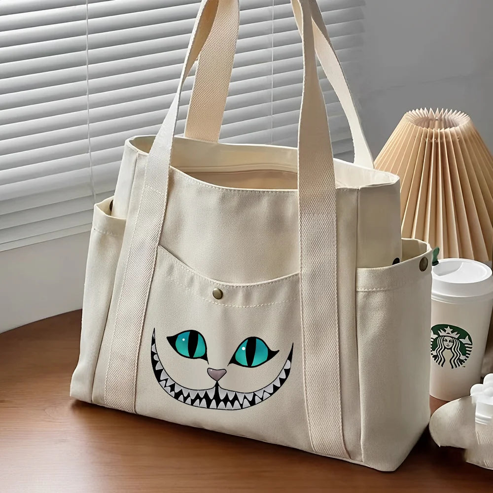 Alice in Wonderland Canvas Tote Bag | Unisex Work Commuter Carrying Bag | College Student Book Shoulder Shopping Bag Luxegan