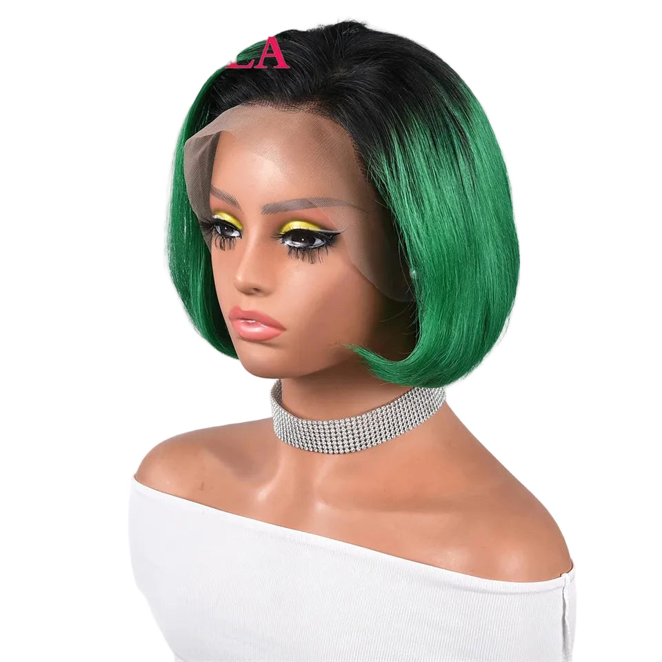 Short Pixie Cut Natural Wave Bob Wig | 13x4 HD Transparent Swiss Lace Frontal Wig | 180% Density 100% Brazilian Remy Human Hair Wig with Pre-Plucked Hairline (8-Inch) Luxegan