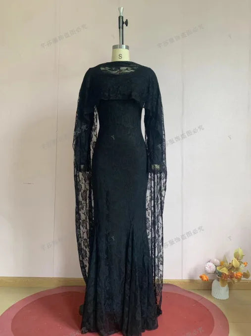 Solid Round Neck Full Sleeve Slim Fit Trumpet/Mermaid Floor-Length Dress – Natural Waist, Spring Luxegan