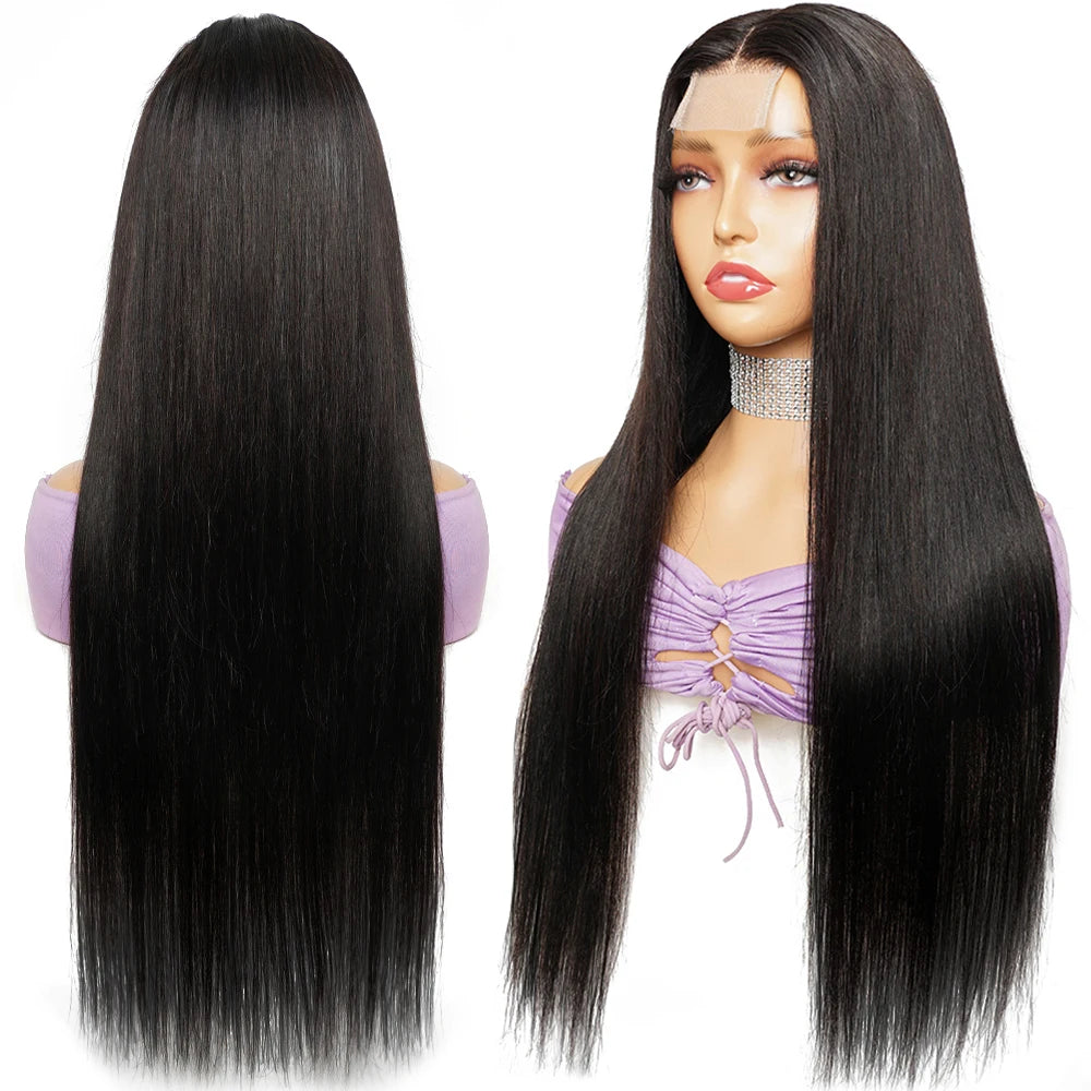 2x6 Kim K Deep Middle Part Straight Wig | Glueless Transparent Lace Closure 100% Human Hair Luxegan