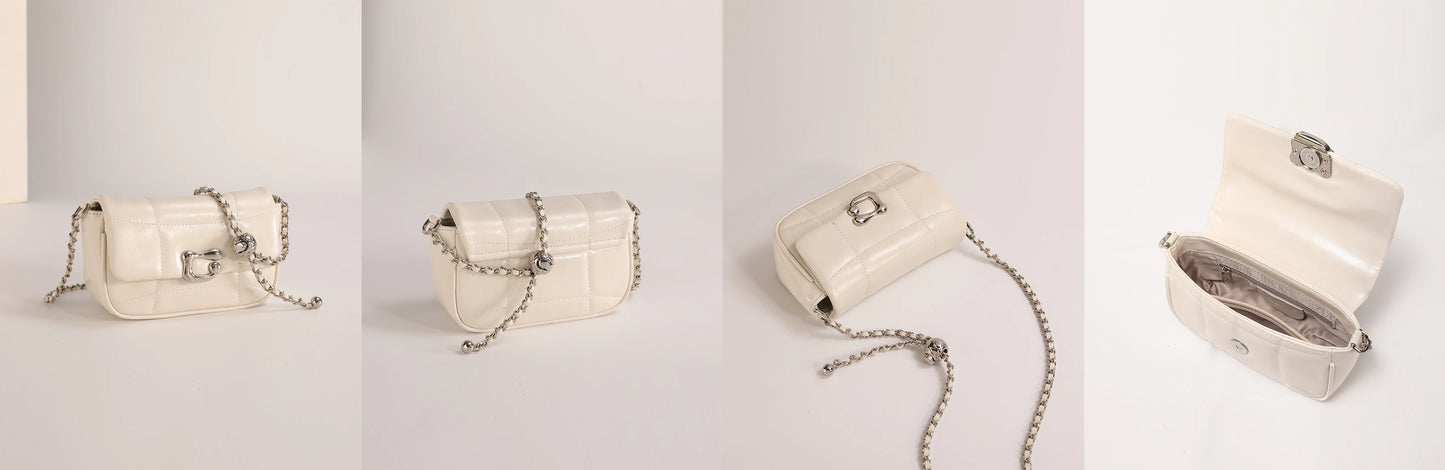 Genuine Leather Crossbody Bag | Luxury Brand Shoulder Bag with Chain Strap & Unique Design Quilted Handbag Luxegan