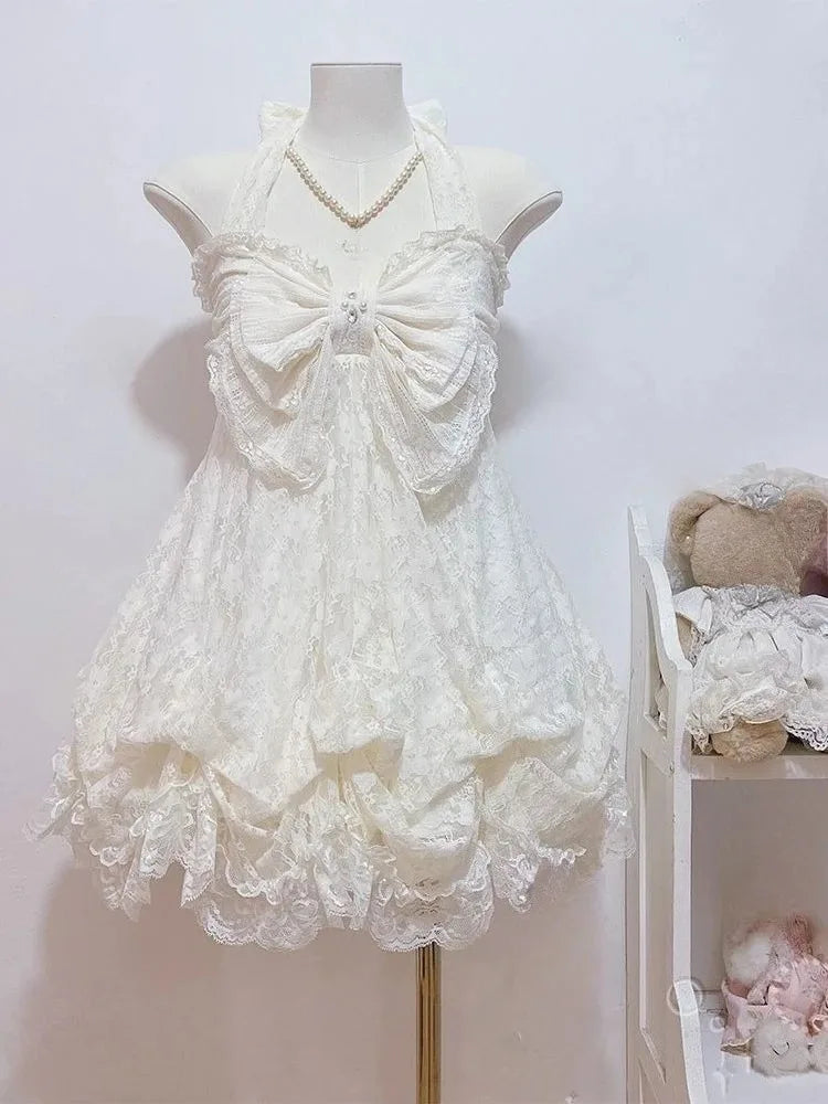 Women's Y2k Lolita Cute Mini Dress | Spicy Girls Floral Style Lace-Up Summer Dress | Elegant Square Collar Ruffle Slim Fit Vestido | Premium Tatting Regular Fit A-Line Dress Model QZ6007 Luxegan