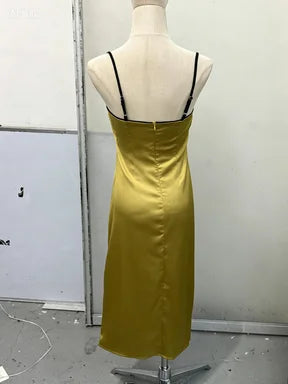 Sexy Satin Sleeveless Slip Midi Dress for Women Elegant Bodycon Evening Cocktail Dresses 2026 New Female Party Clubwear Outfit