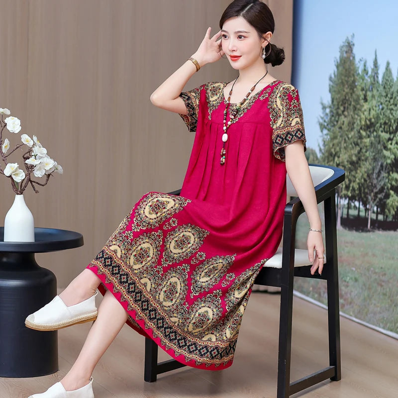 New 2025 Women Dress Female Casual short Sleeve cotton Dresses loose solid Vintage Sweet Clothing Vestidos  vestido verano