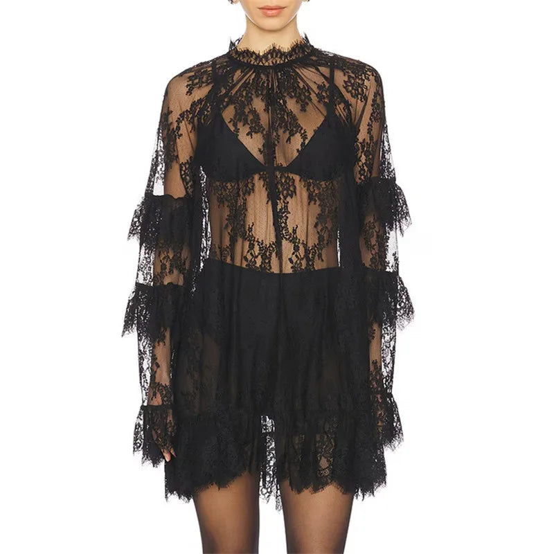 Sheer Lace Maxi Dress | O-Neck Sleeveless Loose Beach & Vacation Dress Luxegan