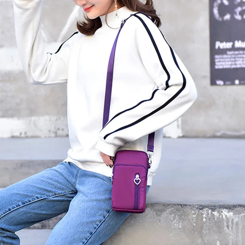 Waterproof Mobile Phone Bag | Sophisticated Mini Oxford Crossbody Purse | Elegant Multi-Layer Zipper Travel Bag | "Dignified" Soft Nylon Bag for Versatile Outdoor Styling Luxegan