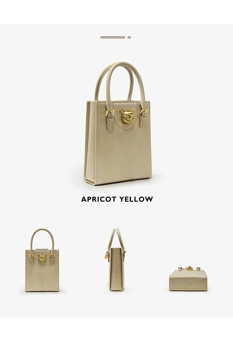 Hard Split Leather Cat Luxury Mini Bag | Designer Box Crossbody Luxegan