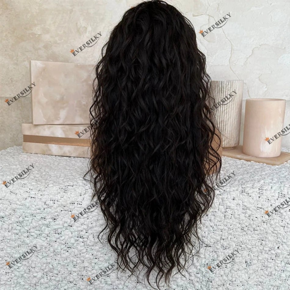 Peluca con Cierre de Encaje 5x5 de Cabello Humano Negro de Onda Natural, Cabello Indio Virgen, para Mujeres Negras, Densidad 200, Peluca Frontal de Encaje con Raya Profunda 13x6