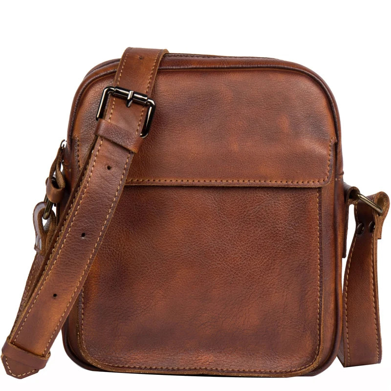 Retro Casual Joker Leather Messenger | Genuine Leather Vertical Shoulder Bag | Small Commuter Tide Bag with Baotou Design (Model 7348) Luxegan