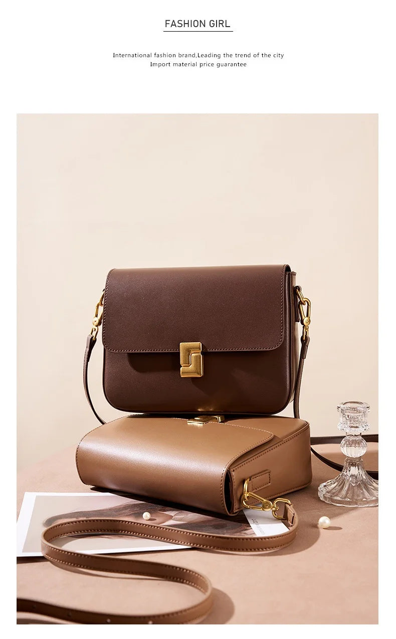 Genuine Cowhide Leather Armpit Bag | Small Square Commuter Crossbody Luxegan