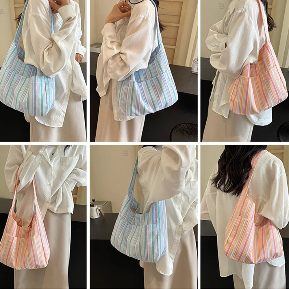 Pleated Striped Cloth Bag | Bento & Storage Bag Luxegan