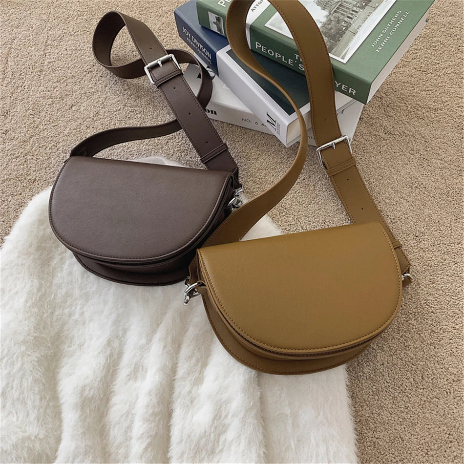 Genuine Retro Saddle Bag | Soft PU Leather Designer Crossbody Luxegan