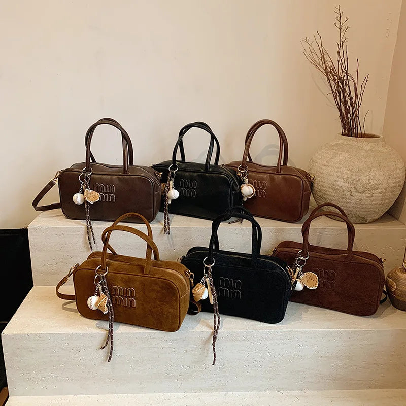 Matte Leather Tote Bag | Women's Shoulder Bag & Autumn Trend New Style Ladies Bowling Bag (Large Capacity Briefcase) Luxegan