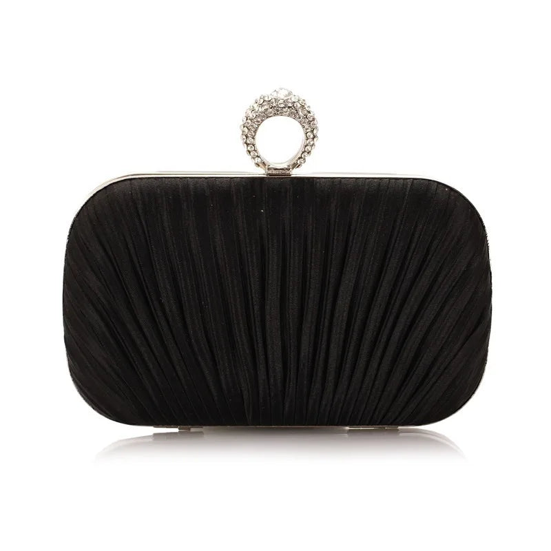Diamond Glitter Ruched Shell Clutch | Sophisticated "Minaudiere" Silhouette | Elegant Banquet Dinner Prom Purse | "Dignified" High-Performance Synthetic Leather Essential for Radiant Versatile Styling Luxegan