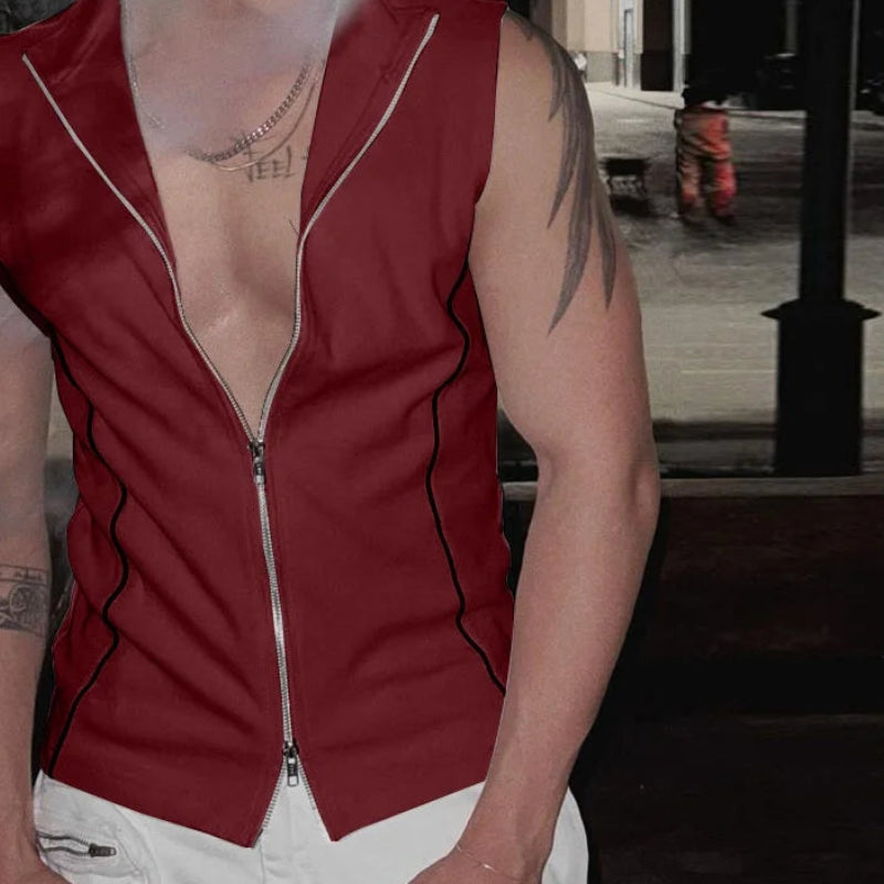 Splicing Line Deconstruction Design Vest | Sophisticated Zipper Detail Tank Top | Elegant "Spring and Summer" Streetwear Silhouette | "Dignified" Solid Broadcloth Top for Radiant Versatile Styling Luxegan