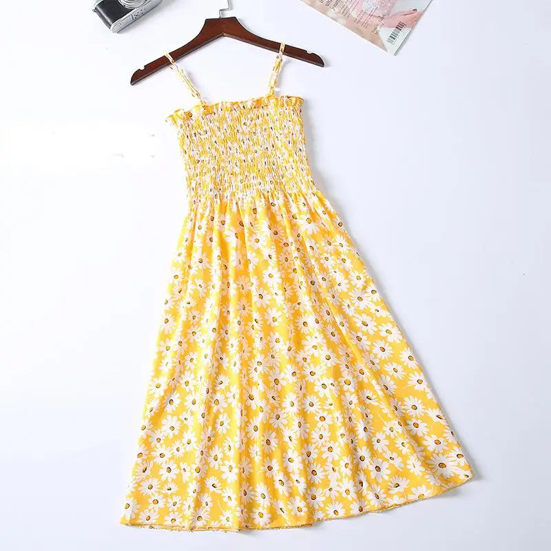 Floral Chiffon Spaghetti Strap Mini Dress | Ruffled Slash-Neck Elastic Waist Sundress | Tiered Spring/Summer Slim Fit A-Line Dress Luxegan