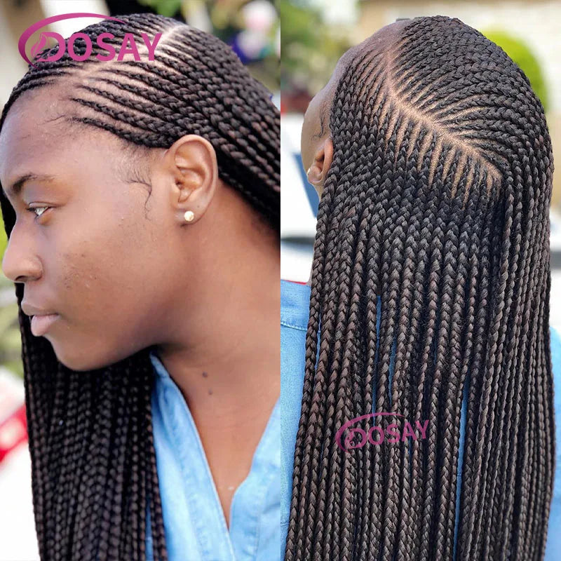Synthetic Full Lace Front Wig Cornrow Double Braided Wigs For Black Women Box Side Part Braided Lace Wig Faux Locs Braids Wigs Luxegan