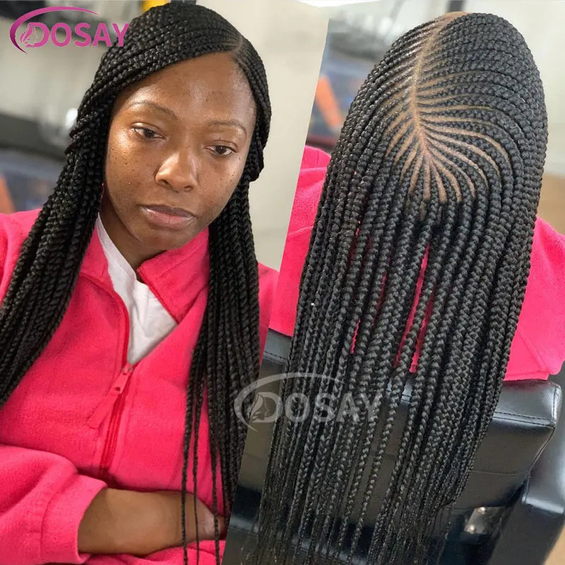 36" Full Lace Frontal Braids Wig Synthetic Side Part Knotless Cornrow Braided Lace Front Wig Twist Braided Faux Locs Braid Wigs Luxegan